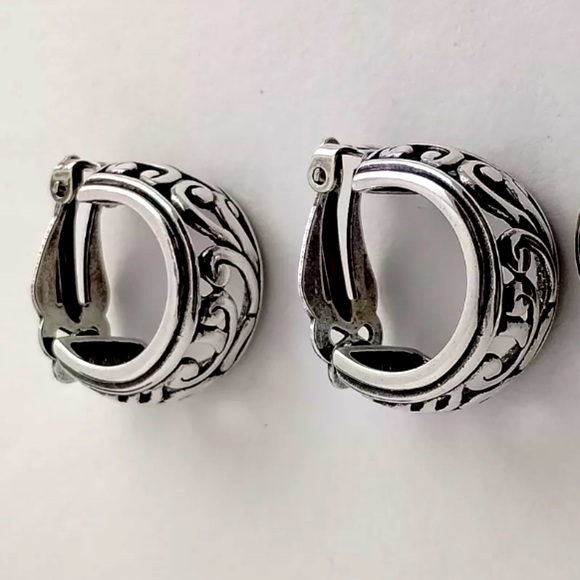 Silpada CLIP-ON Vintage RARE Sterling Silver Filigree Scroll Hoop Earrings - Picture 4 of 10